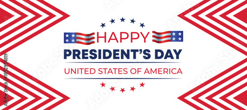 Happy Presidents Day Geometric Patriotic Banner with Chevron Pattern, United States of America Holiday Vector Design
