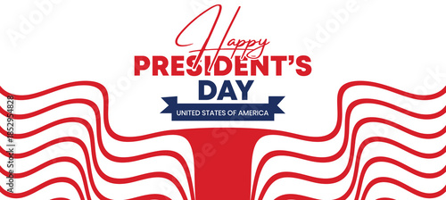 Happy Presidents Day Elegant Banner with Red Flowing Wave Pattern, USA National Holiday Celebration Vector