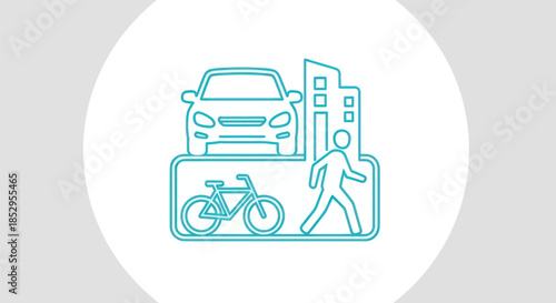 Transportation Modes Illustration - Car, Bicycle, Pedestrian in Urban Setting.