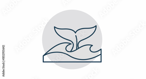 Whale Tail Emerging from Ocean Waves Line Art.