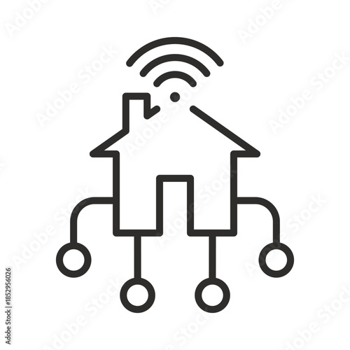 Smart home icon. Amenities with Conveniences connected symbol.