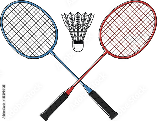 Crossed Badminton Rackets with Shuttlecock in Minimal Style for Sports Equipment, Game Icon, Fitness, and Recreational Vector Art