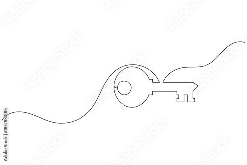Minimalist one line drawing of a key symbol for property safety and privacy