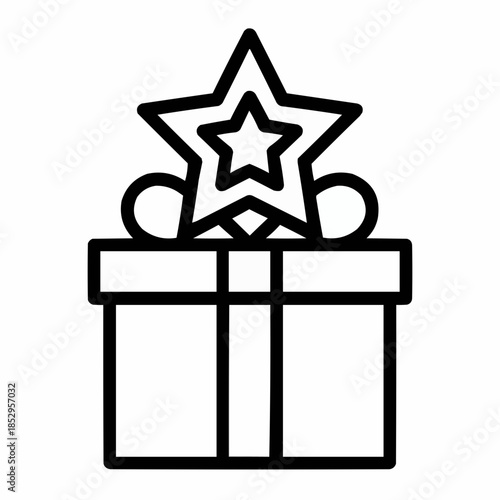Line icon of a gift box with layered stars — grand prize, black on white, square minimalist style