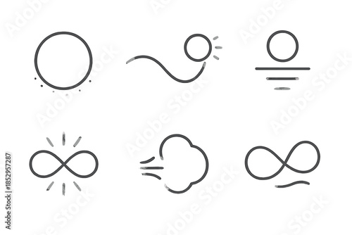 Daydream Horizon Icons. Line style icons of Daydream Horizon: glowing orb, curved light path, fading color, soft shadow, radiant