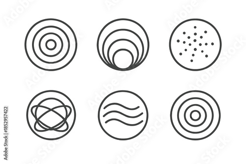 Echo Waves Icon. Line style vector icons of Echo Transmission: circular waves, layered frequencies, glowing particles, drifting
