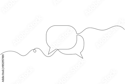 Minimalist one line drawing of overlapping speech bubbles for chat and social interaction