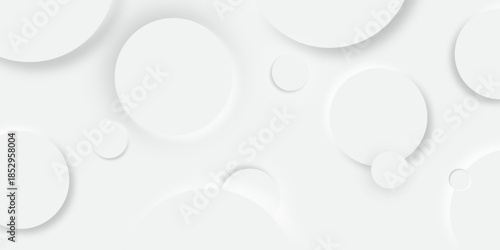 White and grey abstract modern circle background. abstract white circle shape with digital hi tech concept background technology. elegant minimal style Paper circle business banner with drop shadows.	