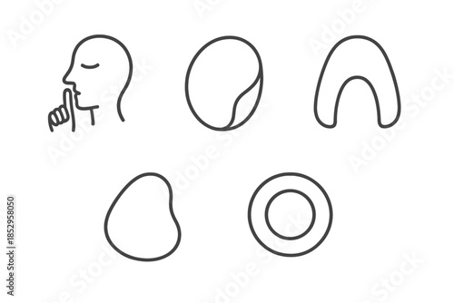 Abstract Silence Icons. Line style round vector icons of Abstract Silence: minimal face, open space, curved void, balanced form,