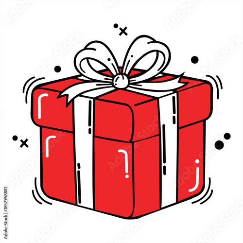 Wrapped Surprise: A vibrant illustration of a present, meticulously adorned with a elegant ribbon, symbolizing the joyous anticipation and specialness of gifts.