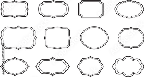Decorative Outline Label Frame Set. Vintage Border Shapes Collection.