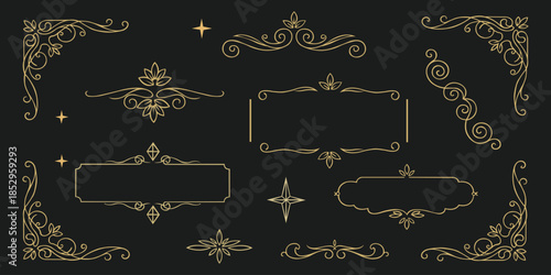 Elegant Decorative Elements: Intricate golden decorative elements on a deep background, exuding an aura of timeless beauty and sophistication. These delicate designs create a stunning visual.
