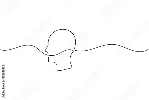 Continuous one line drawing of a human face profile silhouette for psychology