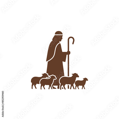 Shepherd and sheep illustration