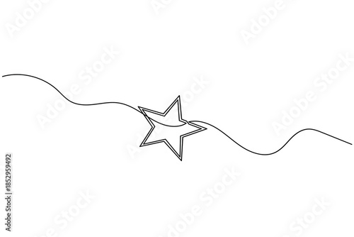 Minimalist one line drawing of a five pointed star for rating and success