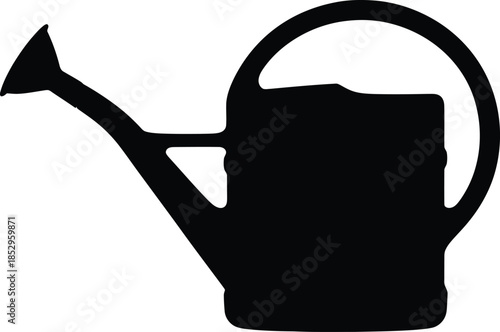 A green plastic gardening watering can tool with a handle isolated on a white background for plant care and garden equipment