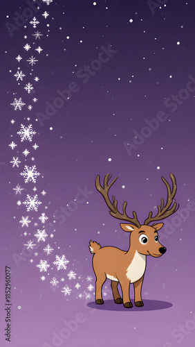 Cute Festive Reindeer Cartoon Illustration with Snowflakes and Antlers - Merry Winter Artwork