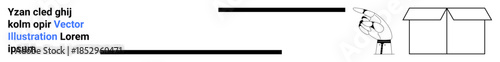E-commerce, decision-making, packaging, delivery services, abstract ideas, conceptual brainstorming. Hand pointing at an open box with space available for text. E-commerce and decision-making