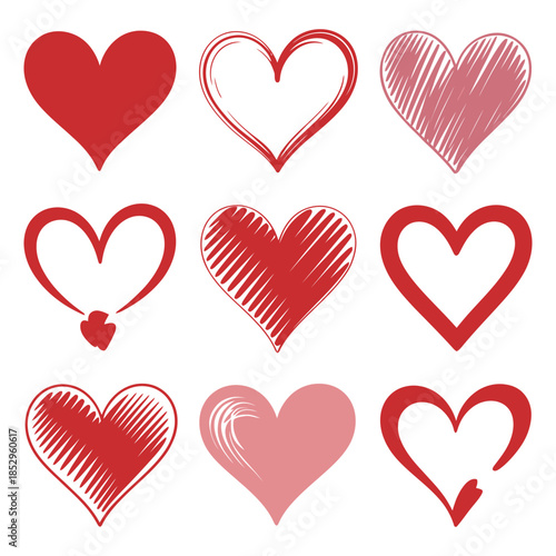 Heart Series Vector Set with Love Symbols, Romantic Shapes, Valentine Design Elements, Flat and Line Style Hearts for Web, Print, and Branding