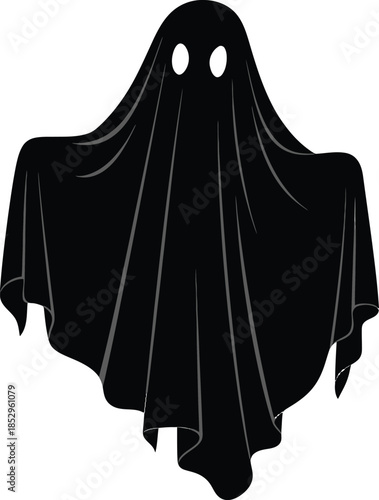 Vector illustration of a scary ghost and cartoon zombie for Halloween featuring an elegant lady in a black Arabian fashion cloak and a red nun costume as a dark death reaper