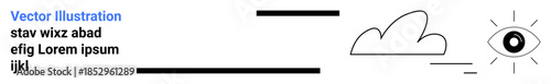 Vision, creativity, conceptual thinking, awareness, simplicity, symbols. Minimalistic cloud and eye shapes with clean lines on a plain background. Vision and creativity expressed as core