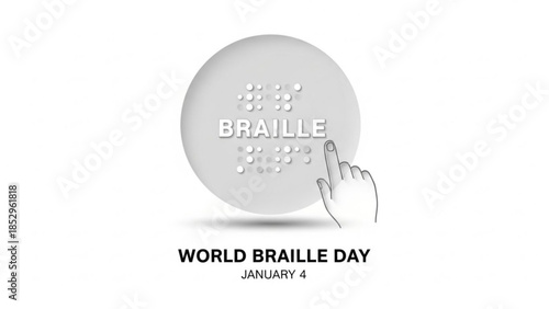 Braille symbol with finger touching representing accessibility and communication for the visually impaired ideal for World Braille Day and awareness campaigns