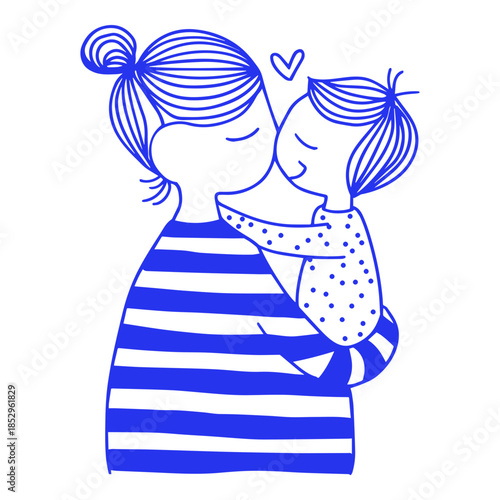 Mother Hugging Child Doodle Illustration