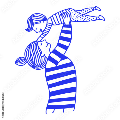 Mother and Kid Together Doodle