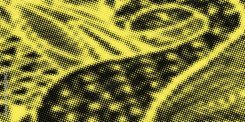 Yellow halftone pattern. Retro comic gradient background. Bright orange pixelated dotted texture overlay. Cartoon pop art faded gradient pattern. Vector backdrop for poster, banner, advertisement
