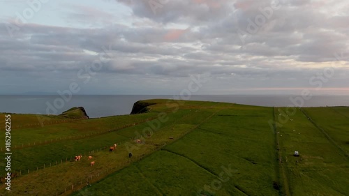 Aerial view of the coast at Malin Beg at the Napoleonic Signal Tower - County Donegal, Ireland