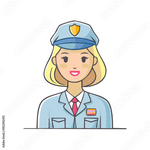 Blond Woman in Uniform Cartoon Illustration for Law Enforcement and Public Safety