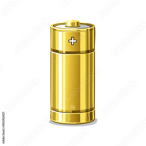 Golden Battery Illustration Single Cylindrical Cell for Energy and Power Generation