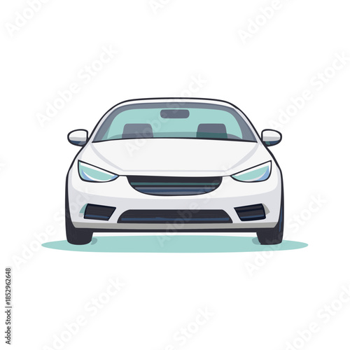 White automobile front view studio shot clean design for stock art asset, car object with headlight and bumper design for print or digital