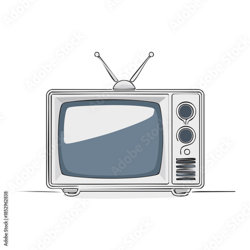 Retro Television Set Artistic Illustration Classic TV Antennae Analog Screen