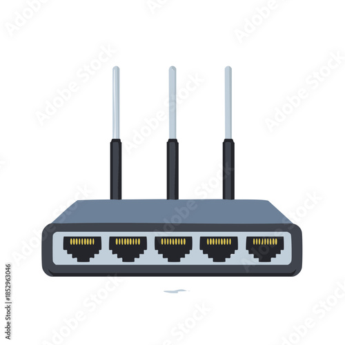 Wireless Router Vector Illustration with Antennas and Network Ports for Internet Connectivity