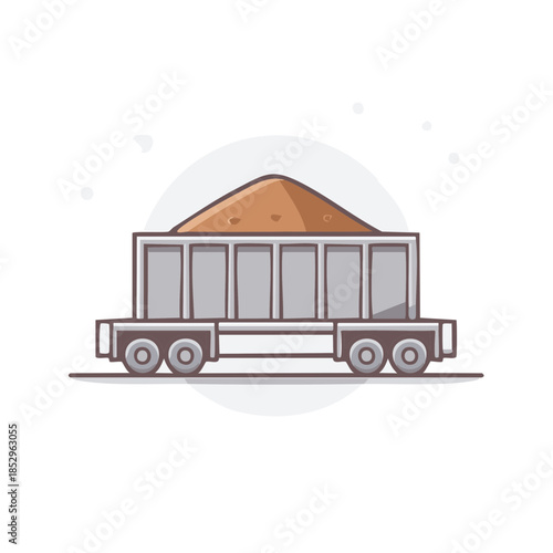 Railway Wagon Carrying Mining Material Flat Design Concept Industrial Cargo Transport