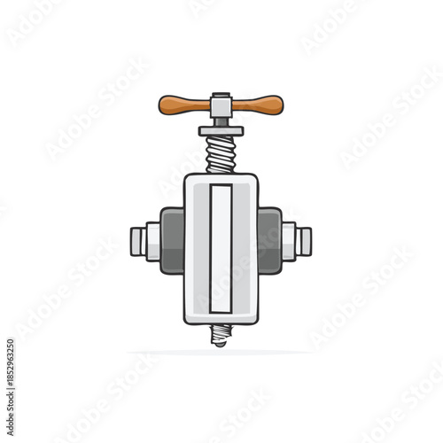 Vector Illustration of Industrial Metal Vice with Wooden Handle Press Tool Engineering