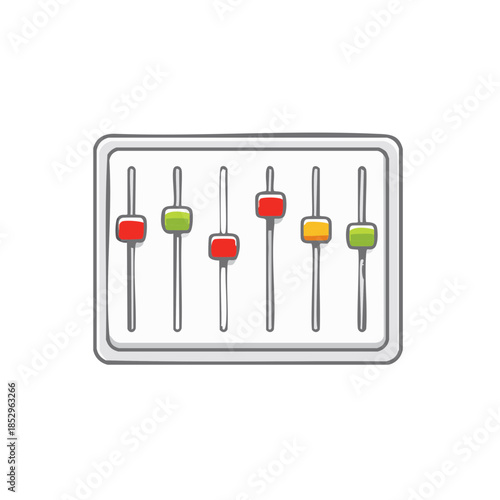 Hand Drawn Equalizer with Colorful Faders and Knobs for Sound Control and Music Production