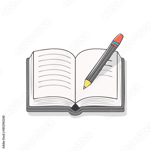 Open book with blank pages and pencil for sketching or writing notes