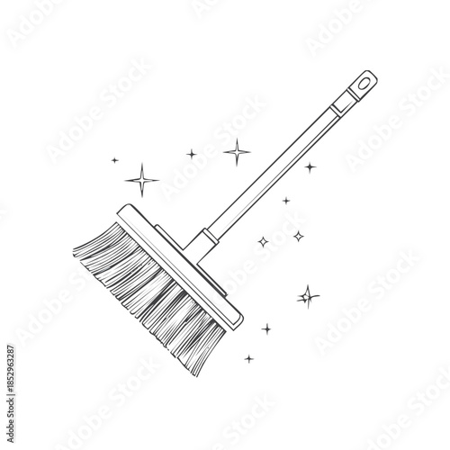 Illustration of a Broom with Sparkling Clean Effect for Household Cleaning Tasks