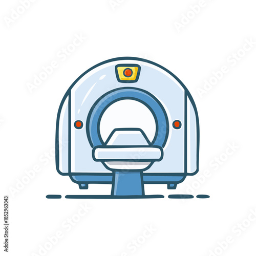 Cartoon illustration of CT scanner or MRI machine. Medical diagnostic equipment for healthcare in hospitals or clinics.