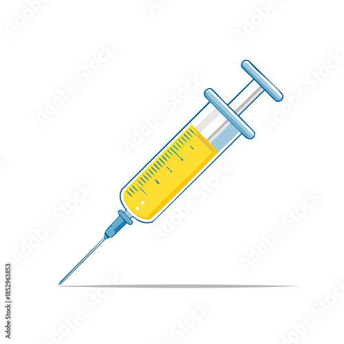 Medical Syringe Filled with Yellow Liquid Solution for Injection against Disease Treatment and Vaccination