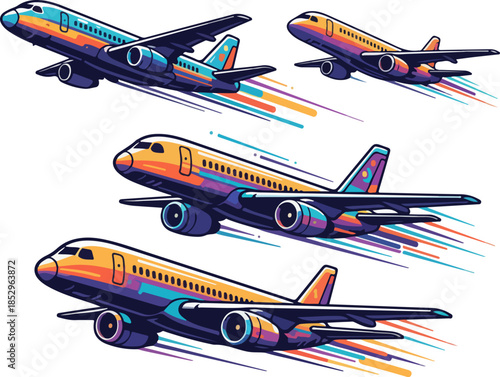 Abstract Trio Airplanes Vector Art