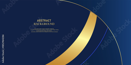 Elegant navy blue background with curved golden ribbon accents. Luxurious and modern abstract design perfect for invitations, certificates, business cards, and premium branding.