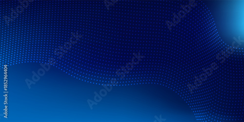 Abstract technology big data digital background. Dot blue wave light screen gradient texture background. 3d wave point fractal grid science futuristic audio visualization.Technology and science.Vector