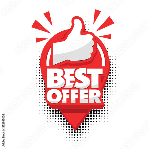 Best offer lettering  on geolocation sign advertising sticker. Vector on transparent background