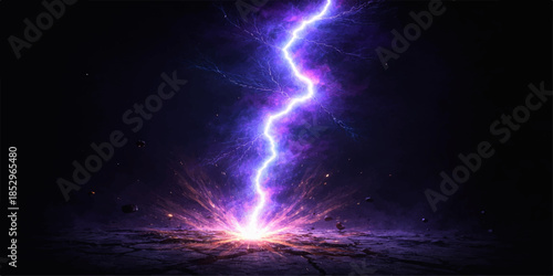 Electric Pulse of Power: A vivid lightning bolt streaks across the darkened sky, a mesmerizing display of raw electrical power. The image is an expression of tremendous energy