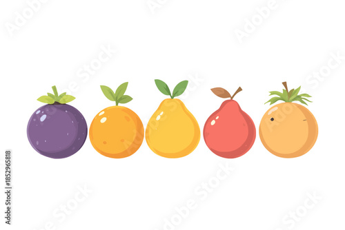 Flat Vector Set of Five Cute Abstract Fruit Shapes
