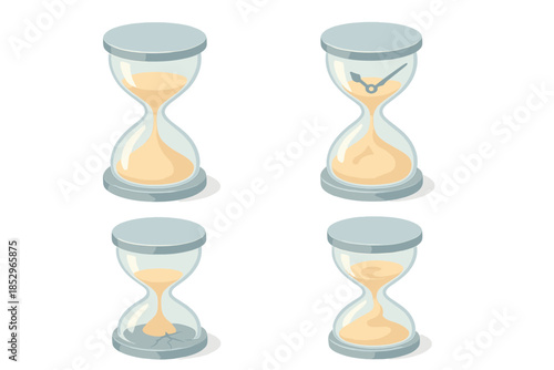 Isometric Hourglass Elegance. Isometric vector illustration set Quicksand Hourglass: glass hourglass with shifting sand, sinking