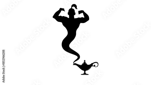 bodybuilder genie symbol, black isolated silhouette